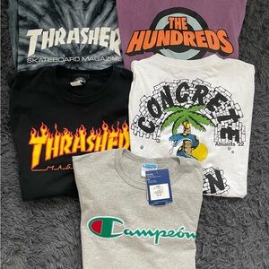 Men Size Large T-shirt lot AllSaints The Hundreds Thrasher Champion